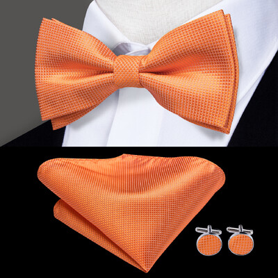 Hi-Tie Elegent férfi csokornyakkendő négyzet alakú mandzsettagomb készlet előre megkötött selyem pillangócsomós csokornyakkendő férfi esküvői üzleti party ajándék
