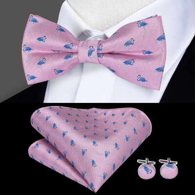 Hi-Tie Elegent férfi csokornyakkendő négyzet alakú mandzsettagomb készlet előre megkötött selyem pillangócsomós csokornyakkendő férfi esküvői üzleti party ajándék