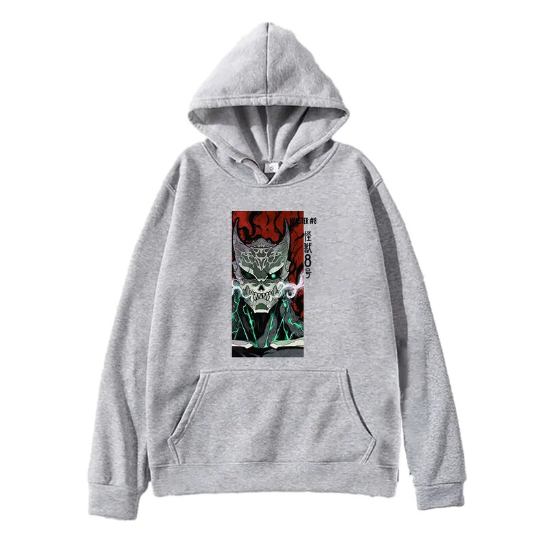 Jesenná mikina s dlhým rukávom a potlačou Manga Kaiju č. 8, flísová mäkká mikina s kapucňou Harajuku, nadrozmerné anime, streetwear oblečenie