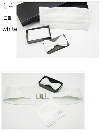 Ανδρικό Σετ παπιγιόν γάμου με σμόκιν Cummerbund Hanky πετσέτα τσέπης Μαύρο Κόκκινο Λευκό Ασημί μασίφ παπιγιόν Cravat