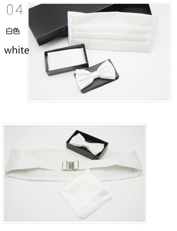 Ανδρικό Σετ παπιγιόν γάμου με σμόκιν Cummerbund Hanky πετσέτα τσέπης Μαύρο Κόκκινο Λευκό Ασημί μασίφ παπιγιόν Cravat