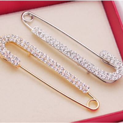 Metal Pin Safety Pin Decorative Silver Gold Color Rhinestones Brooches Large Zircon Crytal Clips Party