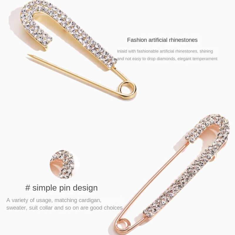 Metāla adata drošības adata Dekoratīva sudraba zelta krāsa Rhinestones piespraudes Liela cirkona kristāla klipšu ballīte