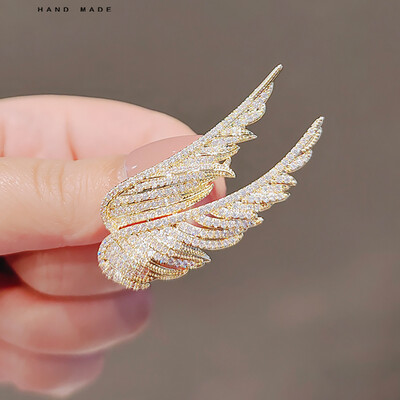 Trendy Rhinestone Angel Wings Brooches For Women Men Suit Dress Elegant Feather Brooch Pins Office Party Jewelry Gifts