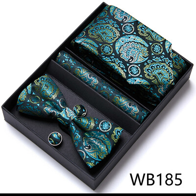 Frumos handmade papion Batistă Buzunar Set Manșete Cutie Cravate Paisley Sliver Fit Workplace