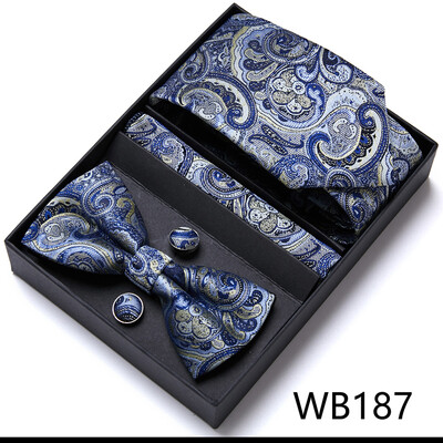 Frumos handmade papion Batistă Buzunar Set Manșete Cutie Cravate Paisley Sliver Fit Workplace