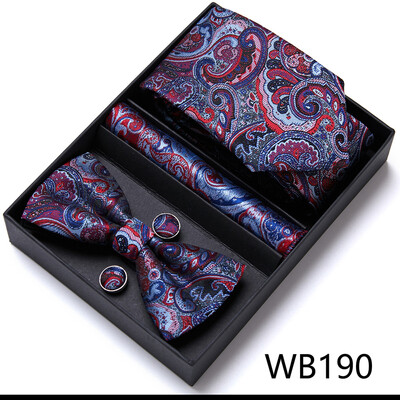 Frumos handmade papion Batistă Buzunar Set Manșete Cutie Cravate Paisley Sliver Fit Workplace