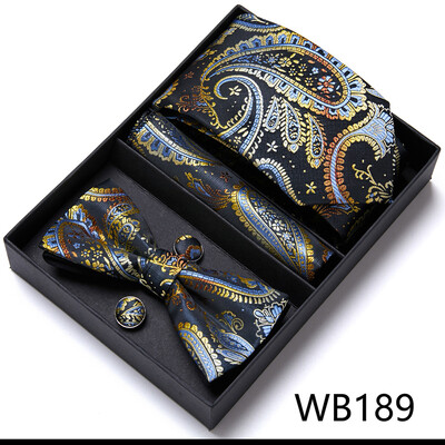 Frumos handmade papion Batistă Buzunar Set Manșete Cutie Cravate Paisley Sliver Fit Workplace