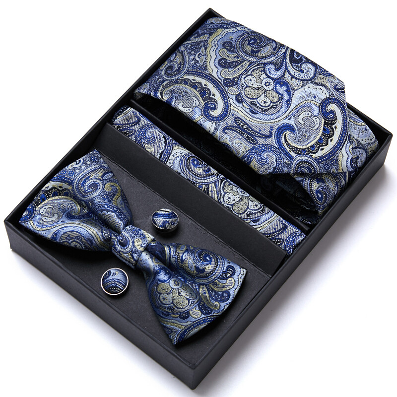 Frumos handmade papion Batistă Buzunar Set Manșete Cutie Cravate Paisley Sliver Fit Workplace