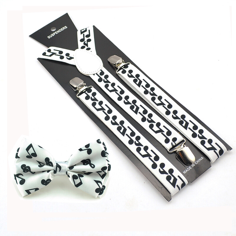 Női Férfi Uniszex Music Note ing függő csokornyakkendő szett Y-alakú merevítő Pillangó csokornyakkendő nadrághoz nadrágtartó