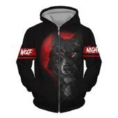 Nová pánska mikina s potlačou vlka v 3D street punkovom štýle na zips, módne retro oblečenie, pánsky módny trendový top