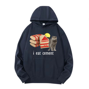 I Eat Cement Funny Cat Meme Графични суичъри с качулка Мъжки дамски модни винтидж хумор суичър с качулка Мъжки поларени пуловери с дълъг ръкав Суичър