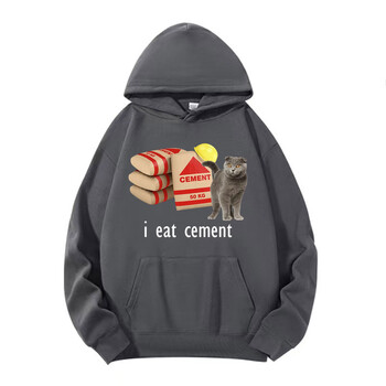 I Eat Cement Funny Cat Meme Графични суичъри с качулка Мъжки дамски модни винтидж хумор суичър с качулка Мъжки поларени пуловери с дълъг ръкав Суичър