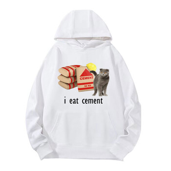 I Eat Cement Funny Cat Meme Графични суичъри с качулка Мъжки дамски модни винтидж хумор суичър с качулка Мъжки поларени пуловери с дълъг ръкав Суичър