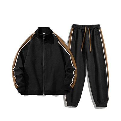 Vīriešu jaka ar rāvējslēdzēju + garas bikses, divdaļīgs modes brīvs ielas apģērbs pavasara rudens komplekts, elpojošs sporta tērps vīriešu apģērbs