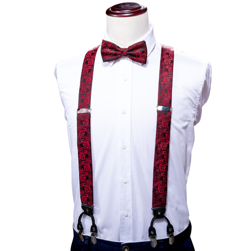 Barry.Wang bordó fekete fehér selyem férfi függő 6 kapcsos állítható jacquard merevítős csokornyakkendő Hanky mandzsettagomb készlet ezüst arany