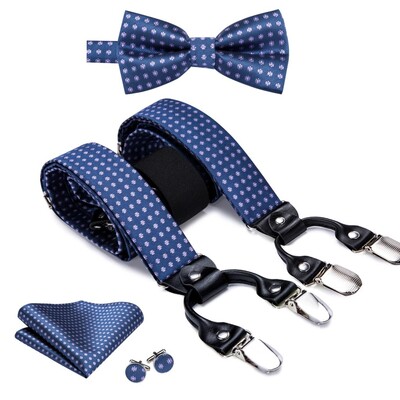 Hi-Tie Jacquard szőtt selyem arany férfi pánttartók csokornyakkendő Hanky mandzsettagomb készlet férfiaknak Állítható elasztikus gallusok férfiaknak
