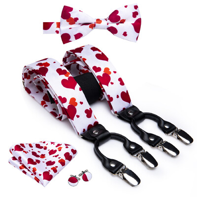 Hi-Tie Jacquard szőtt selyem arany férfi pánttartók csokornyakkendő Hanky mandzsettagomb készlet férfiaknak Állítható elasztikus gallusok férfiaknak