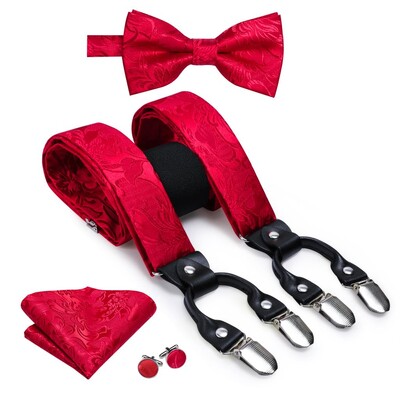 Hi-Tie Jacquard szőtt selyem arany férfi pánttartók csokornyakkendő Hanky mandzsettagomb készlet férfiaknak Állítható elasztikus gallusok férfiaknak