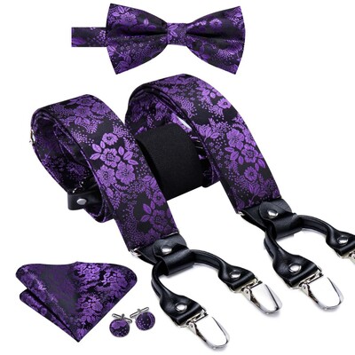 Hi-Tie Jacquard szőtt selyem arany férfi pánttartók csokornyakkendő Hanky mandzsettagomb készlet férfiaknak Állítható elasztikus gallusok férfiaknak