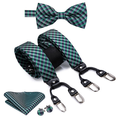 Hi-Tie Jacquard szőtt selyem arany férfi pánttartók csokornyakkendő Hanky mandzsettagomb készlet férfiaknak Állítható elasztikus gallusok férfiaknak
