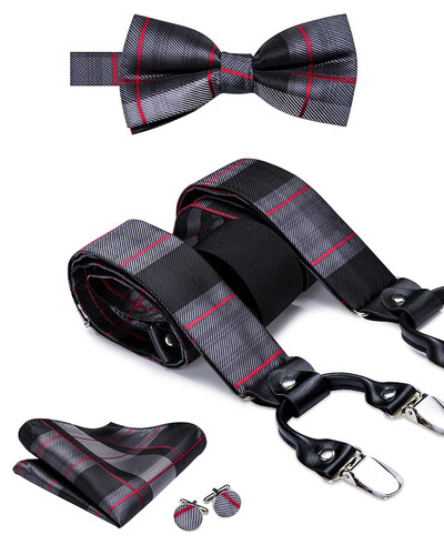 Hi-Tie Jacquard szőtt selyem arany férfi pánttartók csokornyakkendő Hanky mandzsettagomb készlet férfiaknak Állítható elasztikus gallusok férfiaknak