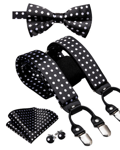 Hi-Tie Jacquard szőtt selyem arany férfi pánttartók csokornyakkendő Hanky mandzsettagomb készlet férfiaknak Állítható elasztikus gallusok férfiaknak