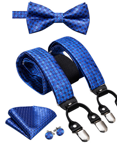 Hi-Tie Jacquard szőtt selyem arany férfi pánttartók csokornyakkendő Hanky mandzsettagomb készlet férfiaknak Állítható elasztikus gallusok férfiaknak