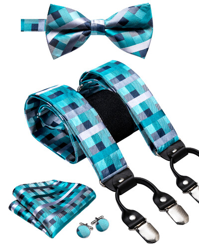 Hi-Tie Jacquard szőtt selyem arany férfi pánttartók csokornyakkendő Hanky mandzsettagomb készlet férfiaknak Állítható elasztikus gallusok férfiaknak