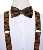 Πολυτελές χρυσό μαύρο σετ αντρικές ζαρτιέρες Μόδα αληθινό δέρμα με 6 κλιπ Ζαρτιέρες Τιράντες Νυφικές μεταξωτές ζαρτιέρες Σετ παπιγιόν DiBanG