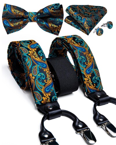 Πολυτελές χρυσό μαύρο σετ αντρικές ζαρτιέρες Μόδα αληθινό δέρμα με 6 κλιπ Ζαρτιέρες Τιράντες Νυφικές μεταξωτές ζαρτιέρες Σετ παπιγιόν DiBanG