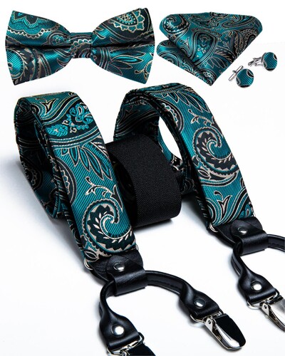 Πολυτελές χρυσό μαύρο σετ αντρικές ζαρτιέρες Μόδα αληθινό δέρμα με 6 κλιπ Ζαρτιέρες Τιράντες Νυφικές μεταξωτές ζαρτιέρες Σετ παπιγιόν DiBanG