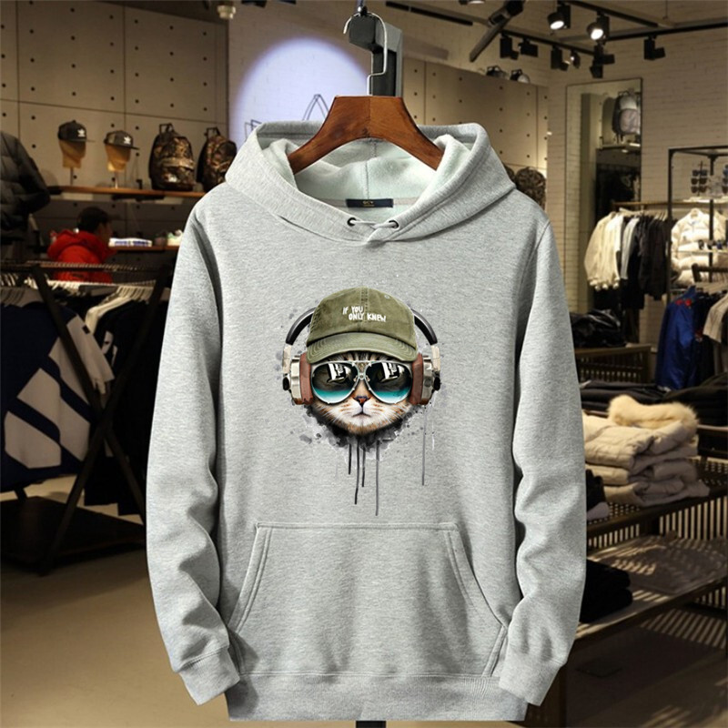 Cu căști, pisică și ochelari de soare, hanorac pentru bărbați, hanorac lânc, cald, toamnă, ocazional, cu glugă, haine sportive unisex