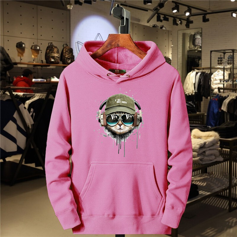 Cu căști, pisică și ochelari de soare, hanorac pentru bărbați, hanorac lânc, cald, toamnă, ocazional, cu glugă, haine sportive unisex