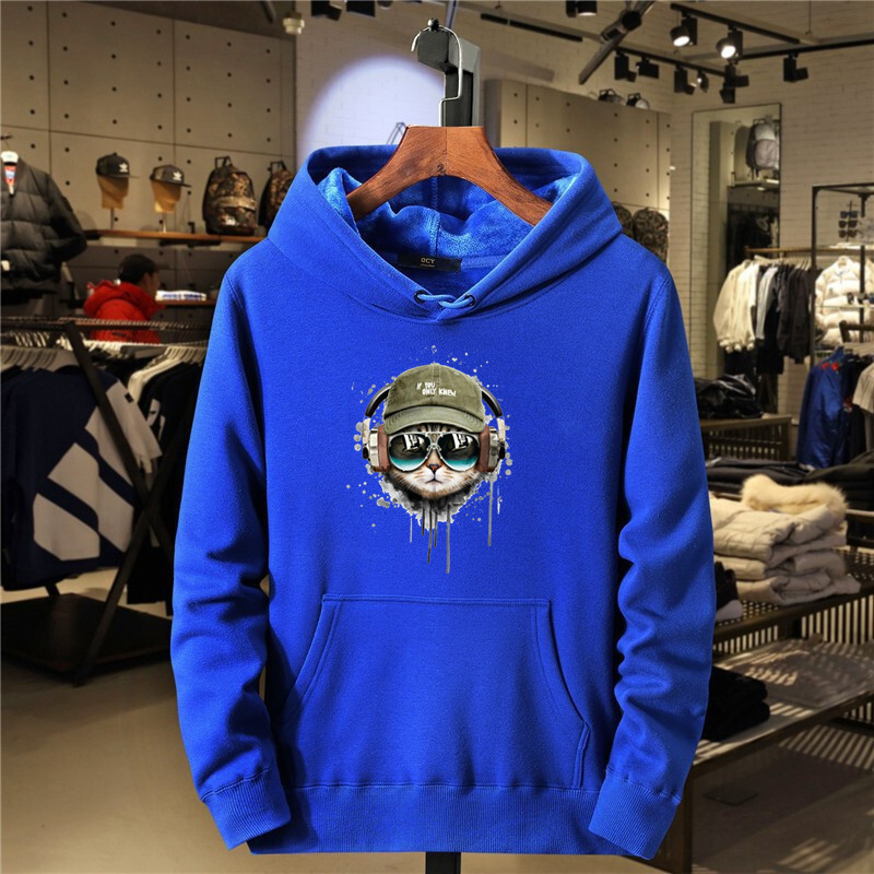 Cu căști, pisică și ochelari de soare, hanorac pentru bărbați, hanorac lânc, cald, toamnă, ocazional, cu glugă, haine sportive unisex