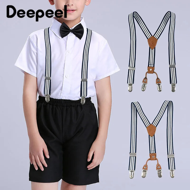 1Gb Deepeel 2,5*75cm Bērnu svītraini 4 Clip Y-formas piekariņi zēniem un meitenēm elastība Jockstrap bikses pakaramais vīrietis