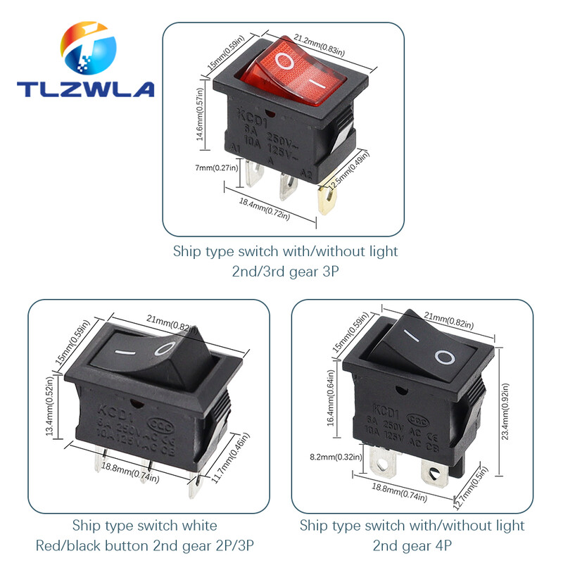 10 TK lüliti SISSE-VÄLJA KCD1 15*21mm 2-kontaktiline laevatüübi lüliti 6A 250V 10A 125V 15X21 klahvlüliti toitelüliti