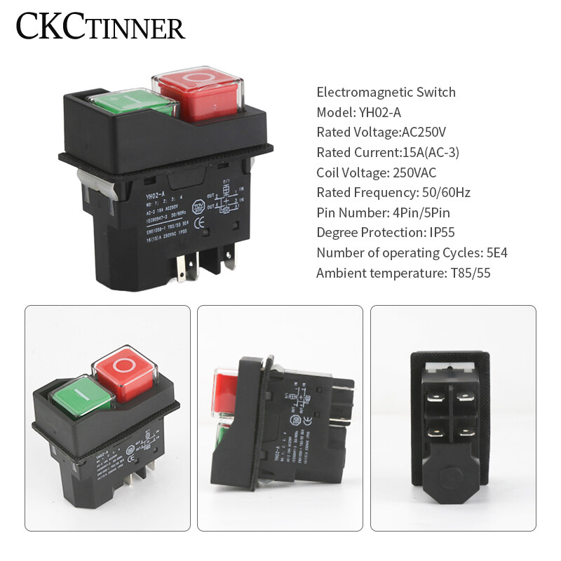 110V 220V Aiatööriistad Elektromagnetiline käivitusnupplülitid Tööpingi varustus IP55 Veekindel ohutus 28A