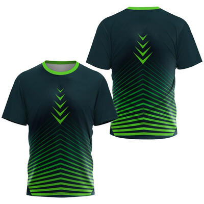 Tricou cu imprimeu cu dungi degradate la modă pentru bărbați Tenis de masă pentru badminton Îmbrăcăminte de antrenament Topuri de vară Tricou sport casual cu gâtul în formă de O