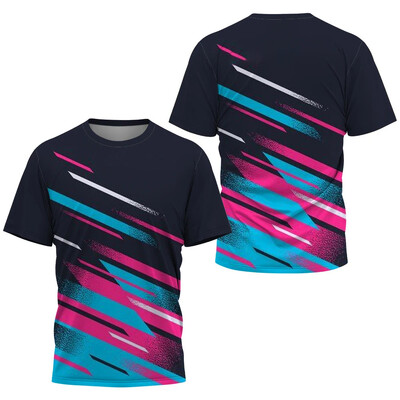 Tricou cu imprimeu cu dungi degradate la modă pentru bărbați Tenis de masă pentru badminton Îmbrăcăminte de antrenament Topuri de vară Tricou sport casual cu gâtul în formă de O