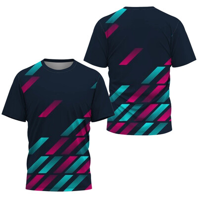 Tricou cu imprimeu cu dungi degradate la modă pentru bărbați Tenis de masă pentru badminton Îmbrăcăminte de antrenament Topuri de vară Tricou sport casual cu gâtul în formă de O