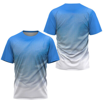 Tricou cu imprimeu cu dungi degradate la modă pentru bărbați Tenis de masă pentru badminton Îmbrăcăminte de antrenament Topuri de vară Tricou sport casual cu gâtul în formă de O