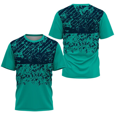 Tricou cu imprimeu cu dungi degradate la modă pentru bărbați Tenis de masă pentru badminton Îmbrăcăminte de antrenament Topuri de vară Tricou sport casual cu gâtul în formă de O