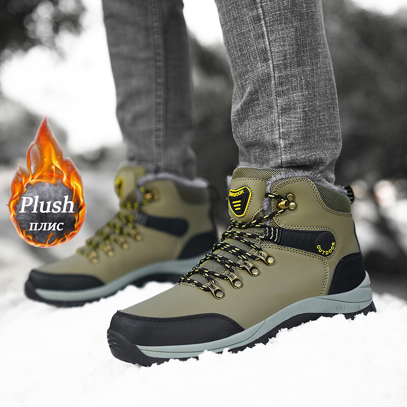 Zimné topánky, nepremokavé kožené tenisky, členkové topánky, super teplé pánske outdoorové protišmykové topánky, turistické topánky, zimné topánky
