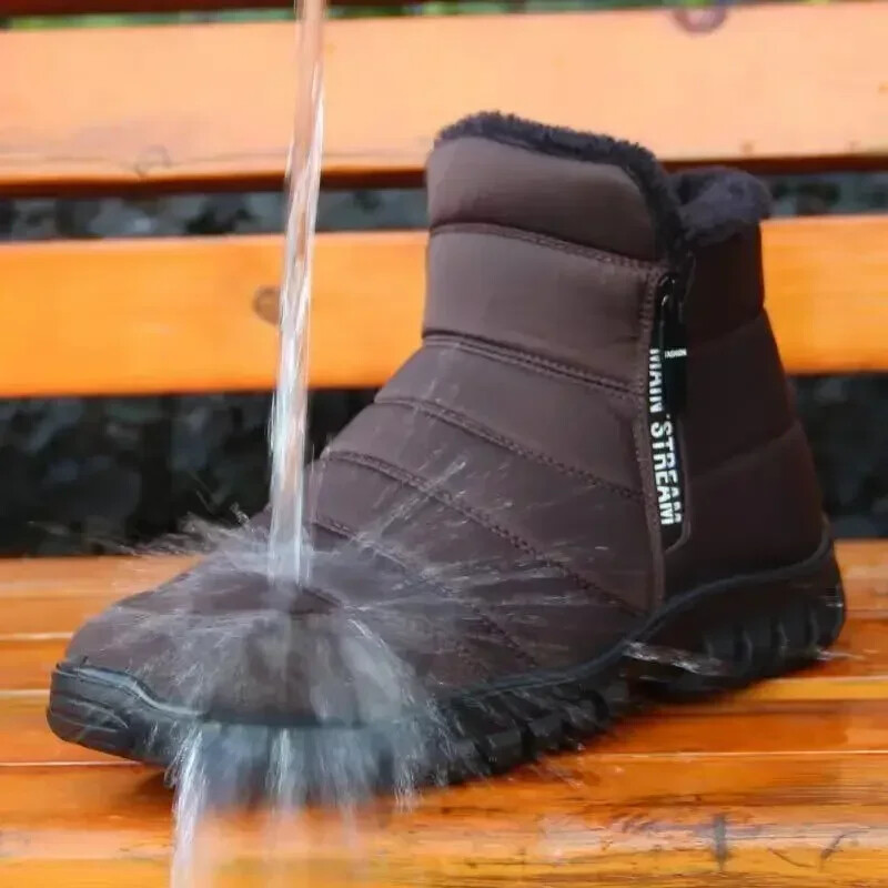 Zimné PU podrážka s dvojitým zipsom, pánske snehové topánky, zahustené a teplé topánky pre seniorov, nepremokavé, protišmykové, bavlnené topánky pre oteckov