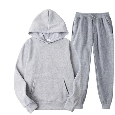 Pánsky jesenný a zimný nový jednofarebný set s mikinou a nohavicami, dvojdielny set, módny ležérny športový set, veľkosť S-3XL