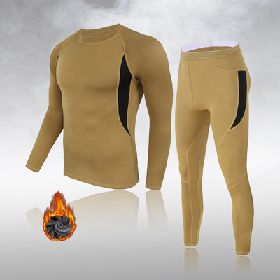 Iarnă caldă cu gâtul turnat Lenjerie termică pentru bărbați Tricou de bază Bluză Pulover Leggings cu mânecă lungă Jogging de gimnastică Exercițiu