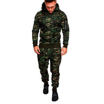 Trening pentru bărbați de camuflaj Hanorace sport Pantaloni Set două piese Costum sport în aer liber Costum de jogging casual Hanorace