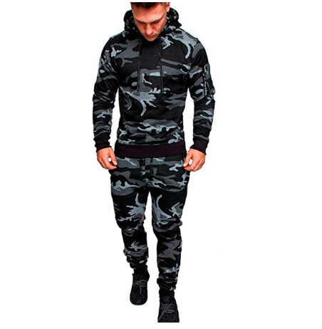 Trening pentru bărbați de camuflaj Hanorace sport Pantaloni Set două piese Costum sport în aer liber Costum de jogging casual Hanorace