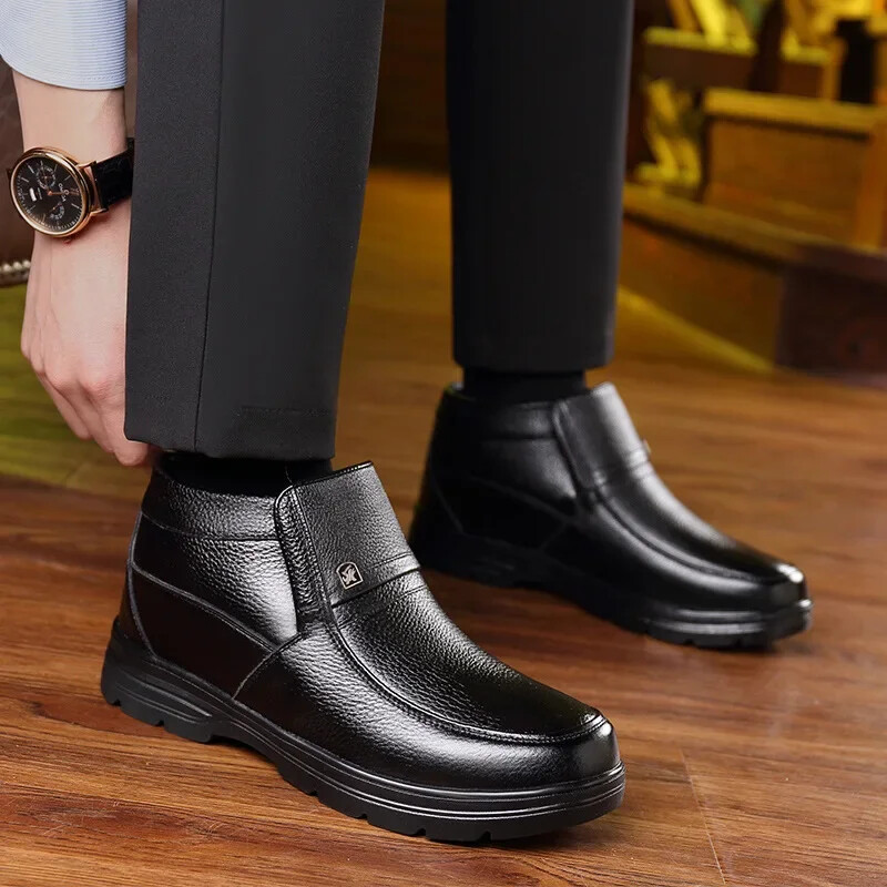 Ehtsast nahast Meeste saapad Super soojad poolsaapad meestele villased lumesaapad kleit kingad talvekingad meeste vabaaja kingad 2024